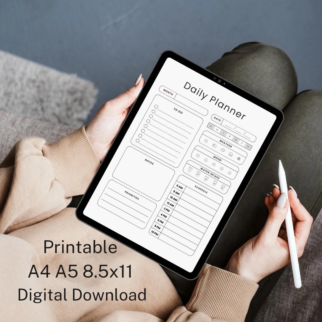 Daily Planner Printable | A4 A5 8.5x11 | Digital Download - Etsy