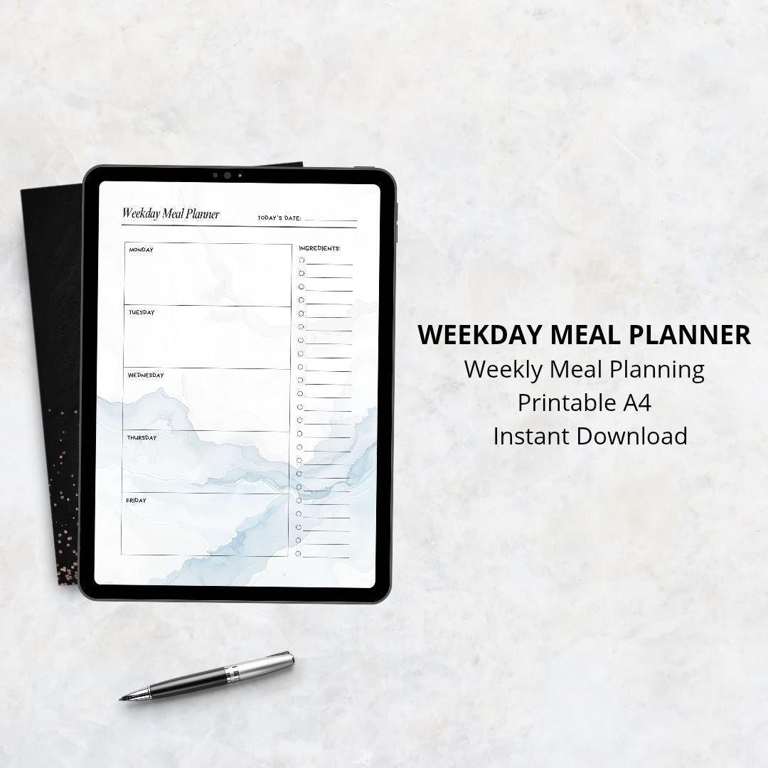 Weekday Meal Planner Printable A4 | Weekly Meal Planning | Minimal ...