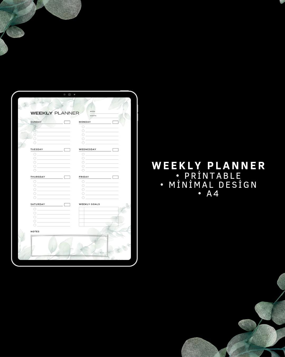Floral Weekly Planner Printable | Minimal A4 PDF - Etsy
