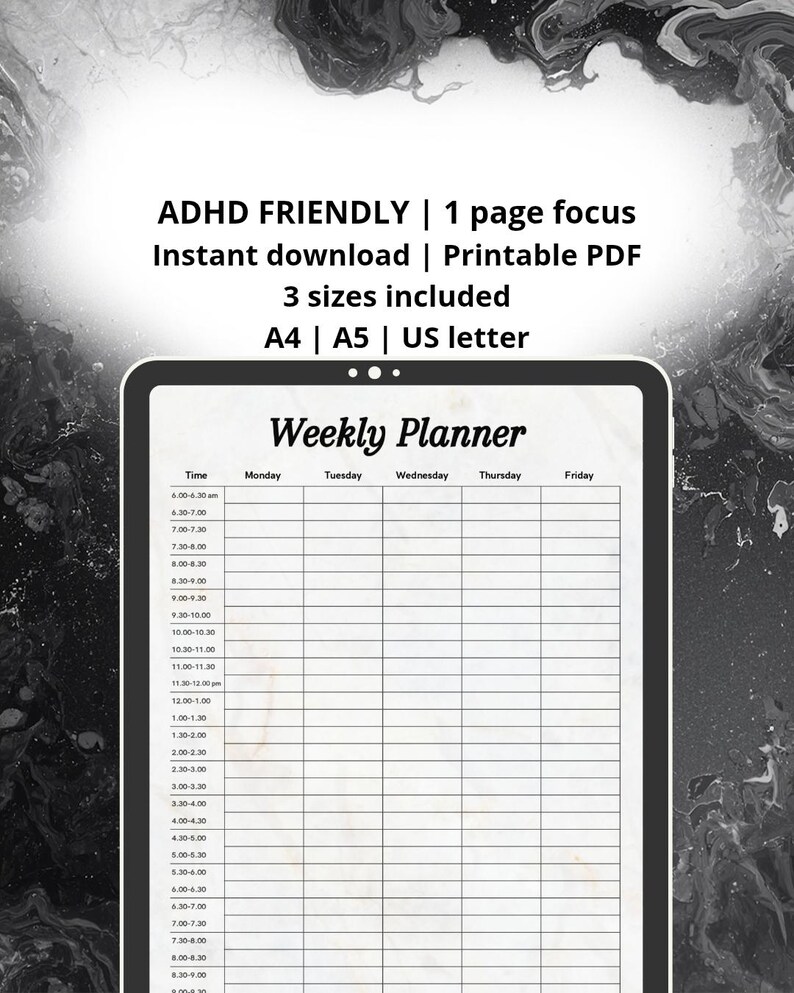 ADHD Weekly Planner Printable, Weekly Schedule Template, Time Blocking ...