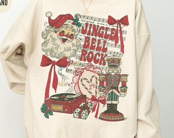 Funny Retro Christmas Sweatshirt, Jingle Bell Rock Santa Collage Shirt, Nutcracker Joy Sweatshirt, Vintage Holiday Music Tee, Christmas Gift