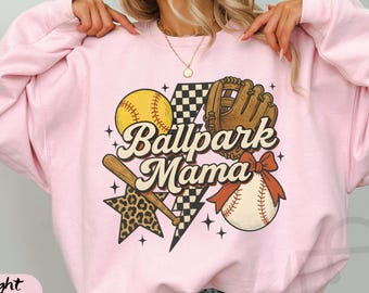 Ballpark Mama Sweatshirt, Retro Ballpark Mom Crewneck, Sports Mom Shirt, Softball Baseball Mom T-Shirt, Mothers Day Gift, Sport Mom Sweater