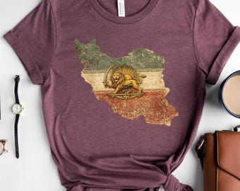 Lion & Sun Iran Flag T-Shirt, Iranian Pride Shirt, Persian Heritage Tee, Classic Lion and Sun Shirt, Gift for Iranians, Unisex Persia Shirt