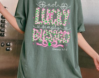 Camiseta Comfort Colors Not Lucky Simply Blessed, camiseta coqueta del Día de San Patricio, camiseta del Día de San Patricio, camiseta retro del Día de San Patricio para ella