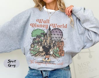Retro Disney World Sweatshirt, The Happiest Place in The World Disney Shirt, Retro Disney Watercolor Sweater, Vintage Mickey Disneyworld Tee