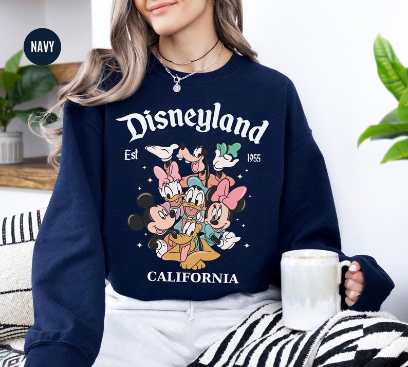 Retro Disneyland Mickey and Friends Sweatshirt, Disneyland Est 1955 Graphic Tee, Vintage Disney Vacation Shirt, Disney Characters Shirt Gift Bild 3
