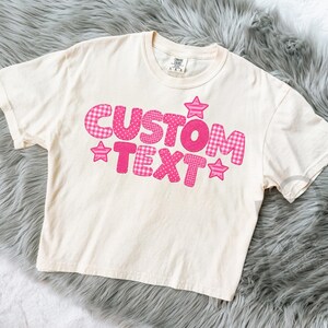 Comfort Colors® Custom Text Patchwork Design Crop, Custom Patchwork Boxy Tee, Girls Concert Cropped Tee, Y2K Style Custom Text Crop Top