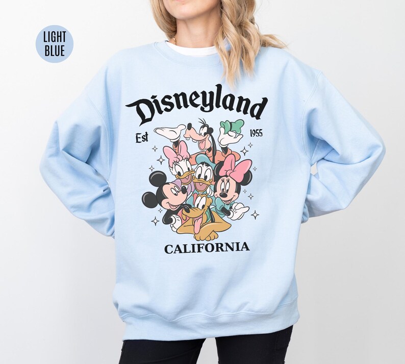 Retro Disneyland Mickey and Friends Sweatshirt, Disneyland Est 1955 Graphic Tee, Vintage Disney Vacation Shirt, Disney Characters Shirt Gift Bild 6
