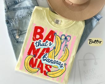 Comfort Colors® Bananas Stripes Summer Shirt, That's Bananas Shirt, Trendy Fruit Preppy Tee, Banana Summer Beach T-Shirt, Girly Summer Tee