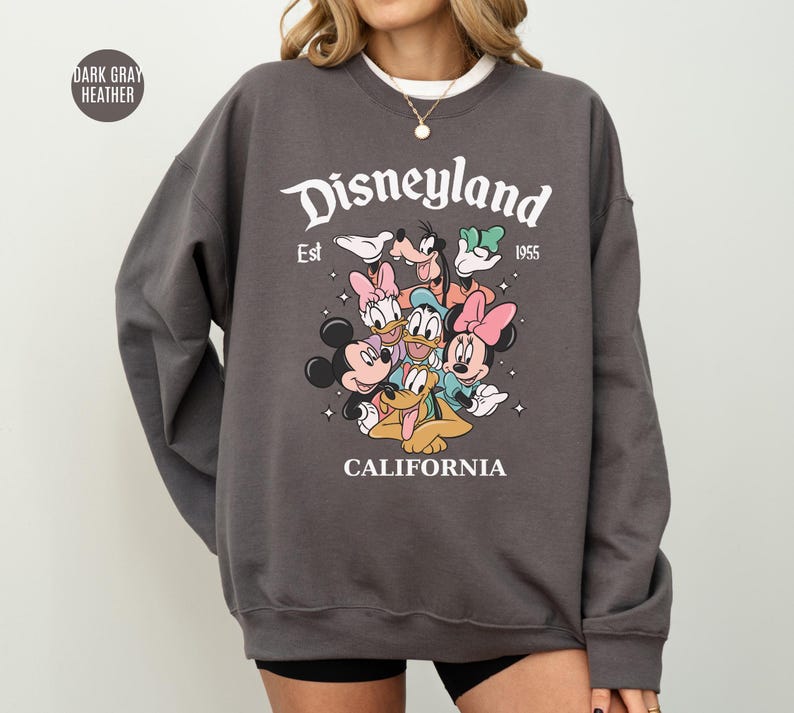 Retro Disneyland Mickey and Friends Sweatshirt, Disneyland Est 1955 Graphic Tee, Vintage Disney Vacation Shirt, Disney Characters Shirt Gift Bild 5