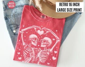 Comfort Colors® Skeleton Love Tee, Love Skeletons Heart Hands Shirt, Romantic Gothic Valentine Skeletons Tee, Gift For Boyfriend Retro Shirt