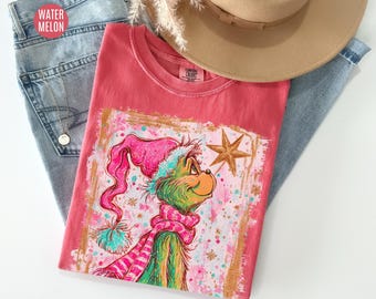 Comfort Colors Retro Grinch Shirt, Hand Drawn Christmas Characters Tee, Preppy Christmas Grinch Tee, Christmas Movie Shirt, Christmas Gifts