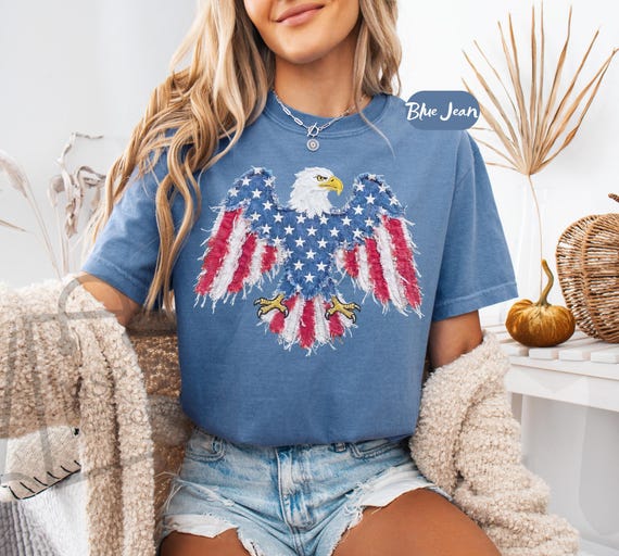 Comfort Colors® American Eagle Shirt, 4th of July Tee, Faux Patchwork Eagle T-Shirt, USA Tee, Fourth of July Shirt, Patriotic Eagle USA Tee