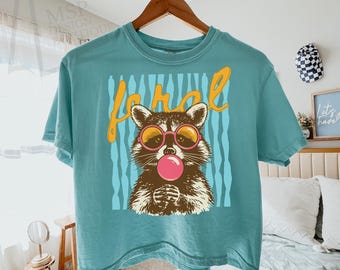 Comfort Colors® Feral Raccoon Vogue Boxy Tee, Retro Feral Raccoon Cropped, Girls Raccoon Cropped, Womens Raccoon Lover Gift Summer Boxy Tee