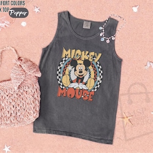Comfort Colors® Retro Mickey Mouse Tank Top, Vintage Mickey Graphic Tee, Disney Trip Shirt, Girls Disney Vacation Mickey Tank Top