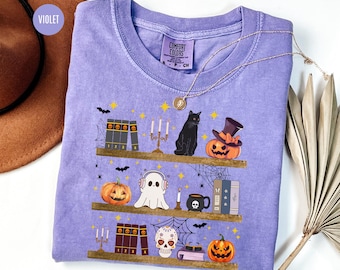 Halloween Ghost Book Shelf Tee, Reading Comfort Colors Shirt, Book-Lover Gift, Ghost's Reader Literature Lover