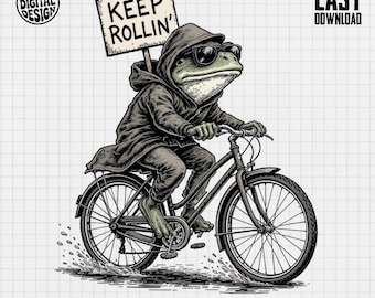 Frog on Bike PNG, Trendy Illustration (Digital Download