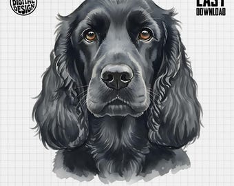 Black Cocker Spaniel Portrait, Digital PNG File, Dog Lover Gift, High Quality Image, AI Generated Art, Pet Portrait, Instant Download
