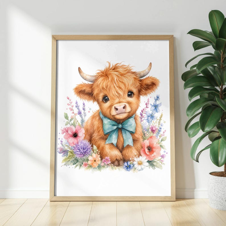 Baby Highland Cow Clipart Watercolor PNG Digital Download, Adorable ...