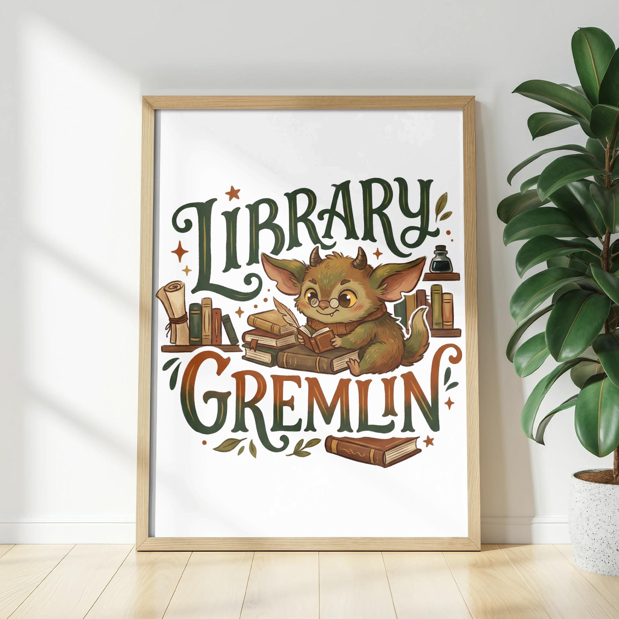 Library Gremlin PNG Digital File, Cute Book Lover Gremlin Art ...