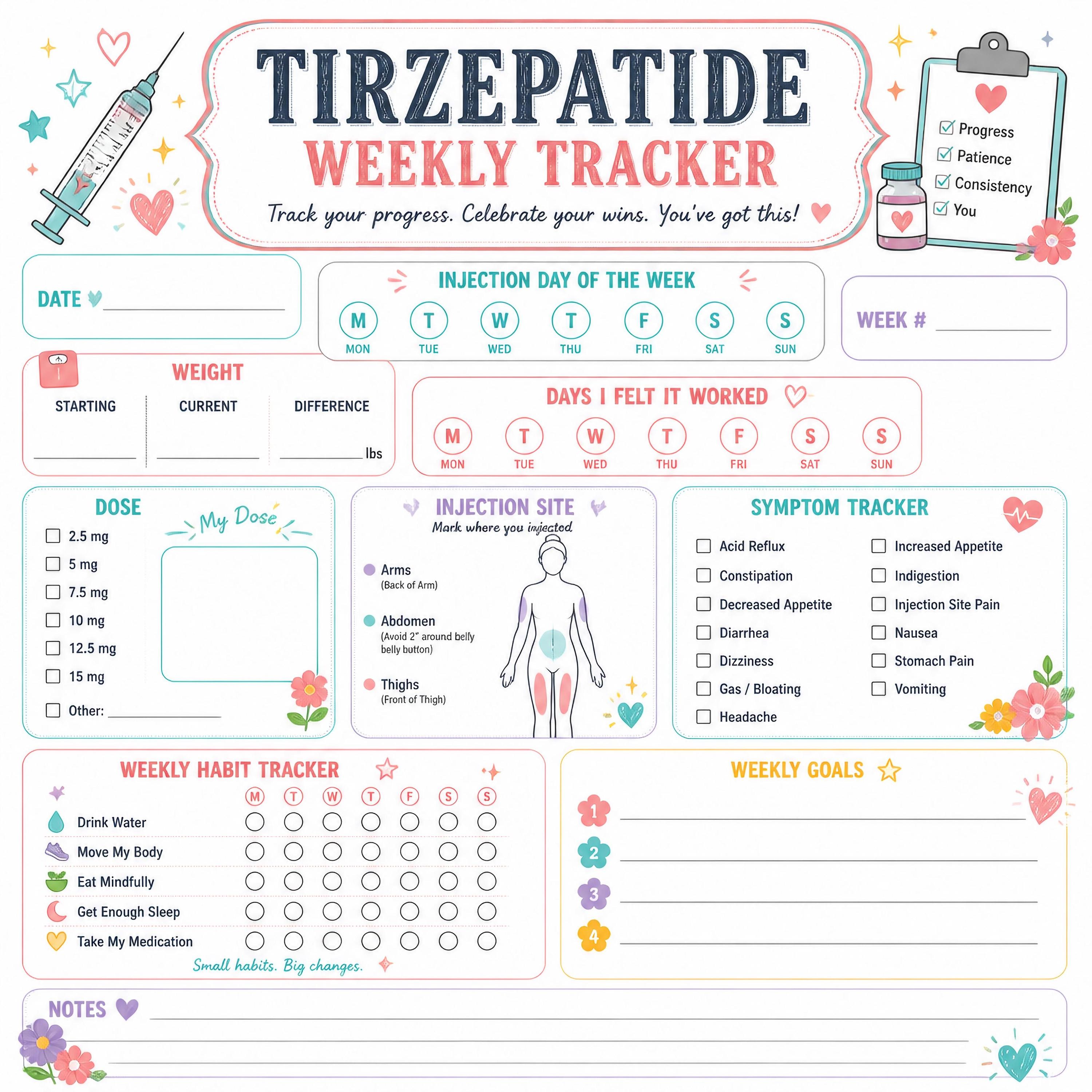 Tirzepatide Weekly Tracker Health Planner Digital