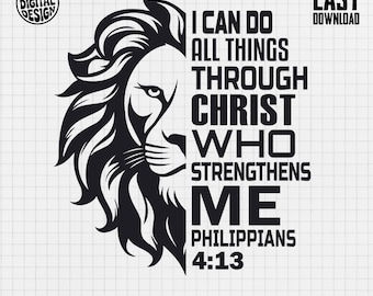 Löwe Christlicher Vers PNG, Philipper 4:13 (Digitaler Download)
