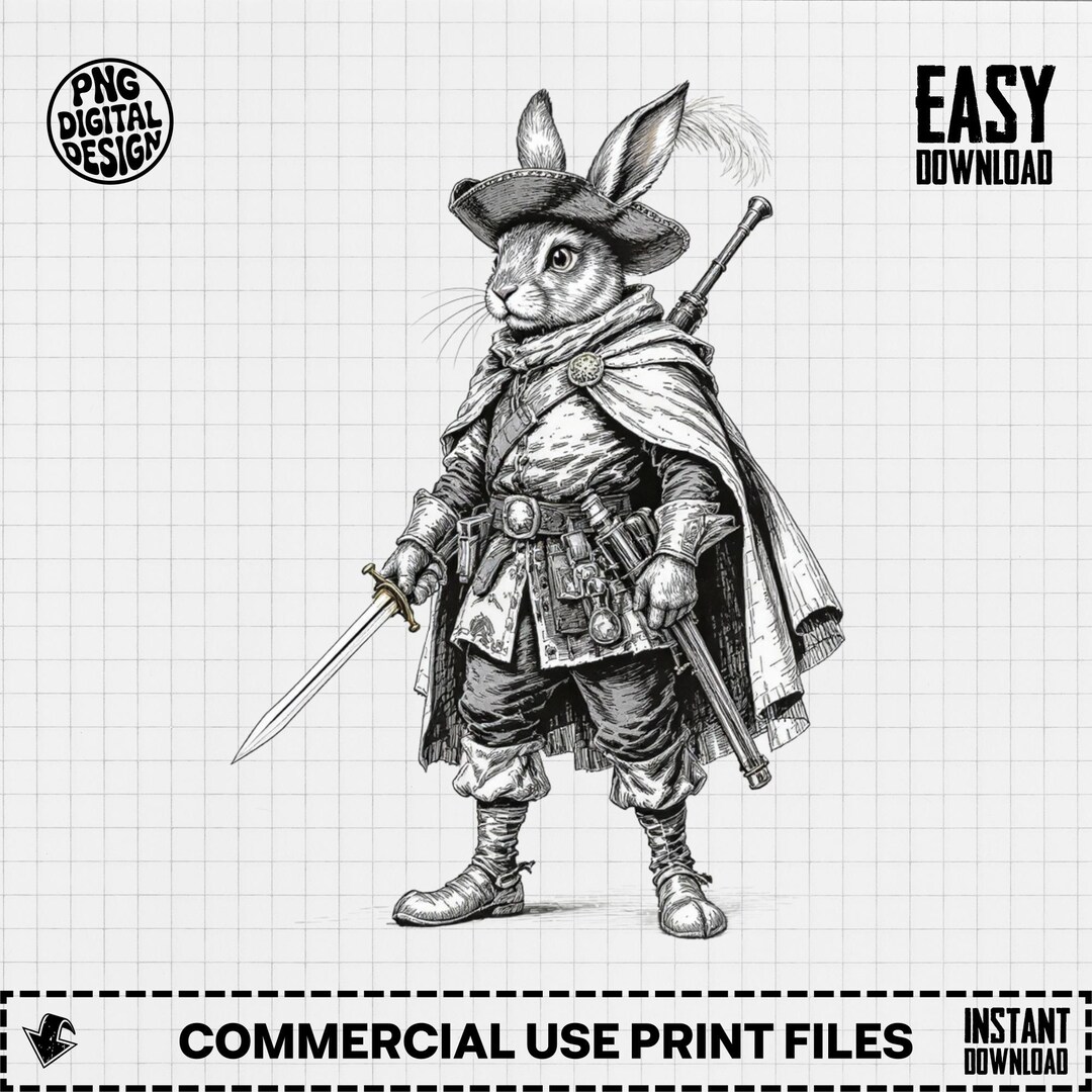 Rabbit Warrior PNG, Digital Download, Fantasy Art, Animal Character Art ...