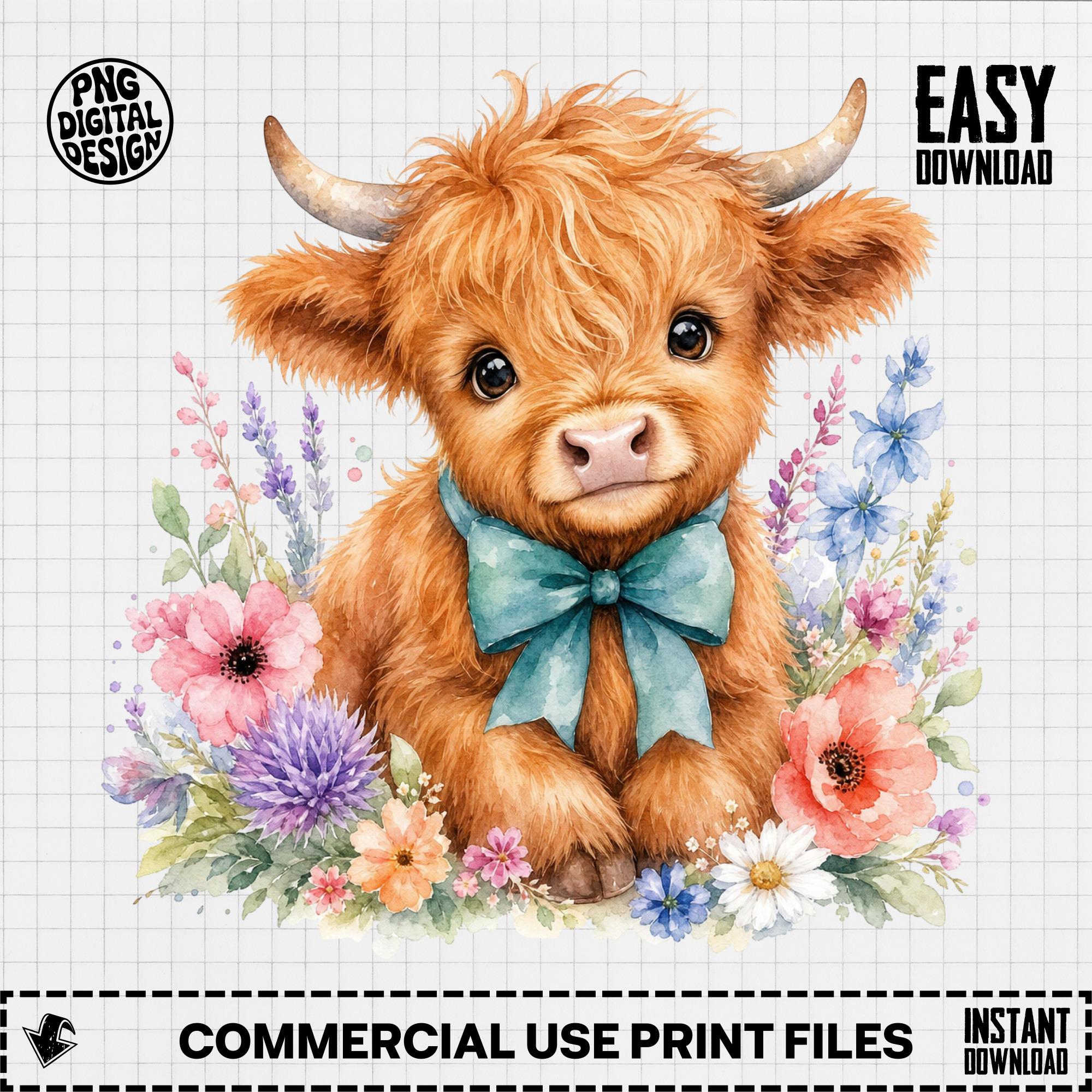 Baby Highland Cow Clipart Watercolor PNG Digital Download, Adorable ...
