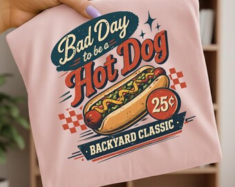 Design de camiseta "Dia Ruim para Ser um Cachorro-Quente" em PNG, estampa vintage engraçada de cachorro-quente, humor retrô com comida, download digital
