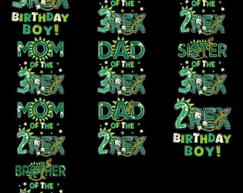 Três Rex Dois Rex Aniversário Dinossauro PNG - Clipart Engraçado de Família Combinando, Festa de Aniversário de Dinossauro Sublimação Download Digital