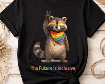 O futuro é inclusivo - Design de camiseta PNG - Imagem PNG de um guaxinim orgulhoso - Download digital - Apoio LGBTQ