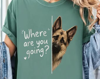 Para Onde Você Vai? Pastor Alemão PNG Cachorro Engraçado Espiando Camiseta Design PNG Lindo Animal de Estimação Gráfico Download Digital Presente para Amante de Cães PNG