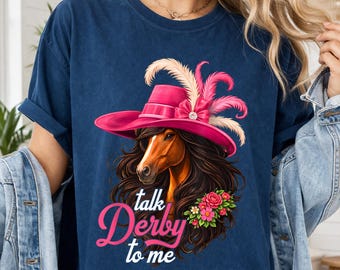 Fale comigo sobre o Derby PNG Cavalo engraçado do Kentucky Derby Chapéu rosa Estilo sulista Clipart fofo floral equestre para sublimação Download