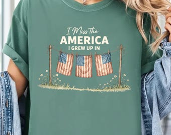 Sinto falta da América em que cresci (PNG), design patriótico vintage dos EUA, download de sublimação da bandeira americana nostálgica