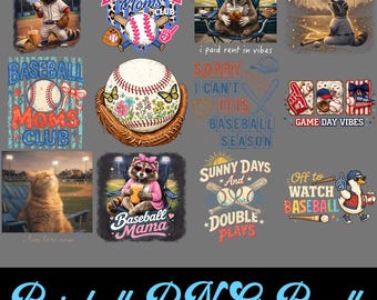 Pacote PNG do Clube das Mães do Beisebol: Mamãe, Torcedora de Beisebol, Criatura Divertida, Vida de Mãe de Jogador de Beisebol, Designs para Dia de Jogo, Arquivos Gráficos para Sublimação de Esportes