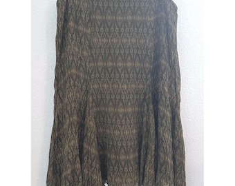 Lauren Ralph Lauren Dark Fairy Godet 100% zijde ikat midirok bruin plus maat 18 W