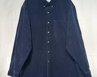 Eddie Bauer Western Rugged Corduroy Button Down Shirt Mens XL Navy Blue L/S Vtg