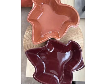 Cerutil Portugal 2pc. Oven-safe Leaf Shaped Stoneware Brown & Rust Cottagecore