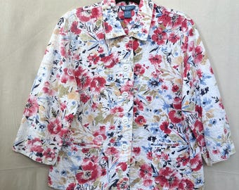 KORET Womens Floral Button Front 3/4 Sleeve Blazer Jacket 16 Granny Resort Beach