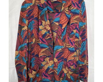 Vtg 80s Liz Claiborne 100% Silk Abstract Artsy Floral Blazer Sz. 10 Whimsy READ
