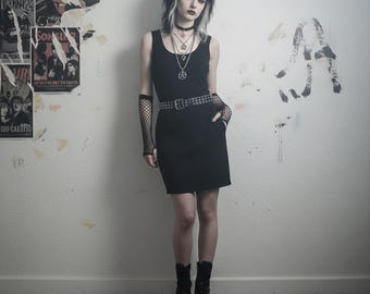 Abito corto in velluto nero, stile stregonesco, grunge, anni '90, collezione Giorgio Fiorini, taglia M