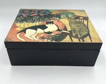 Gesigneerde vintage 1980 K Michiko muzikale sieradendoos katten geheugen lied Japan B352/A