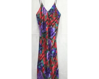 Lucie Ann II Whimsy Coquette Floral Sheer Shadow Stripe Chemise Nightie S Vtg