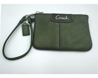 Vintage Coach groen leren schoudertasje met rits muntzakje zilveren logolabel *LEZEN