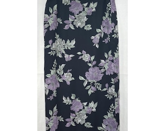 90s Geoffrey Beene Whimsigoth Modest Dark Fairy Floral Black Wrap Skirt 12 Vtg