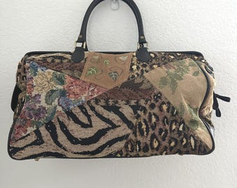 Borsa da weekend Bueno Victorian Multicolored Patchwork 18x12x7 pollici con tracolla Vintage