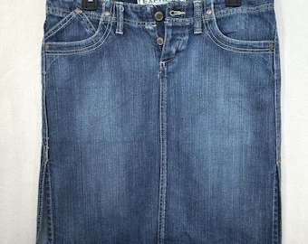 Vtg Express Precision Fit Dark Wash Denim Mini Skirt Side Slits Y2K
