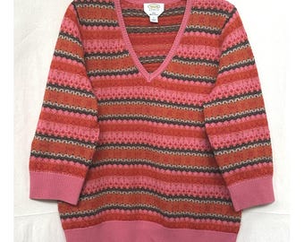 Vtg Talbots Woman Old Money 100% Merino Wool Fair Isle V-Neck Knit Sweater Sz X