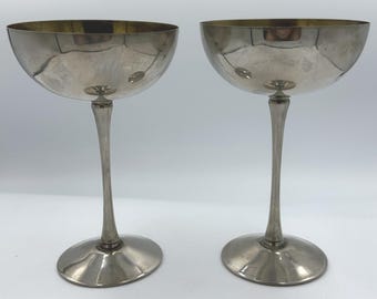 Vintage Leonard Silverplated Champagne Coupes Set of 2 Italy Stemmed Goblets