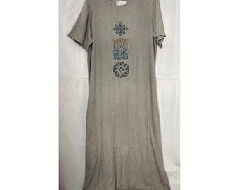 EARTH SONG linnen rayon artsy maxi-jurk dames L lagenlook hippie boho 90s VTG
